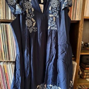 Torrid Dark Blue Dress with White Floral Embroidery